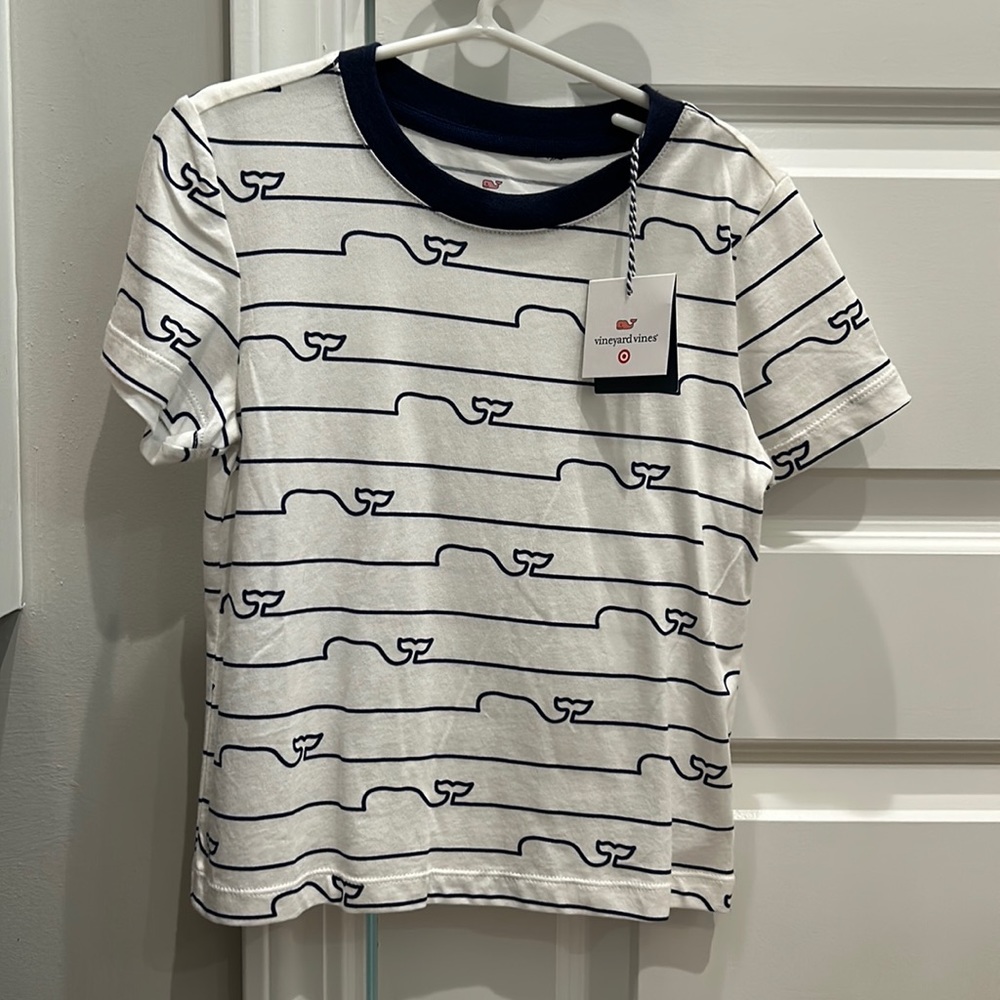 Vineyard Vines white and navy whale print tee